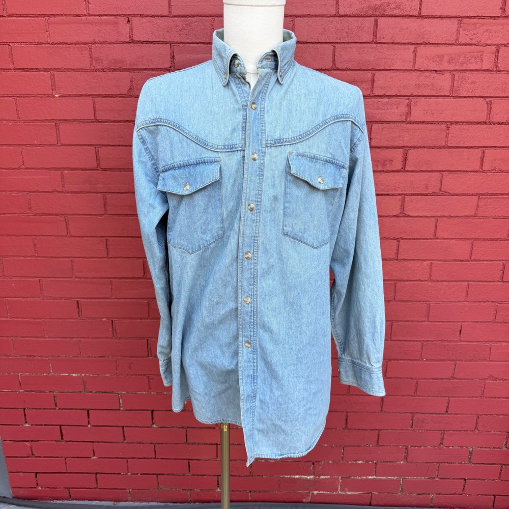 Just Wester Denim Shirt Mens Medium‎ Long Sleeve Button Up Western Cowboy Rodeo